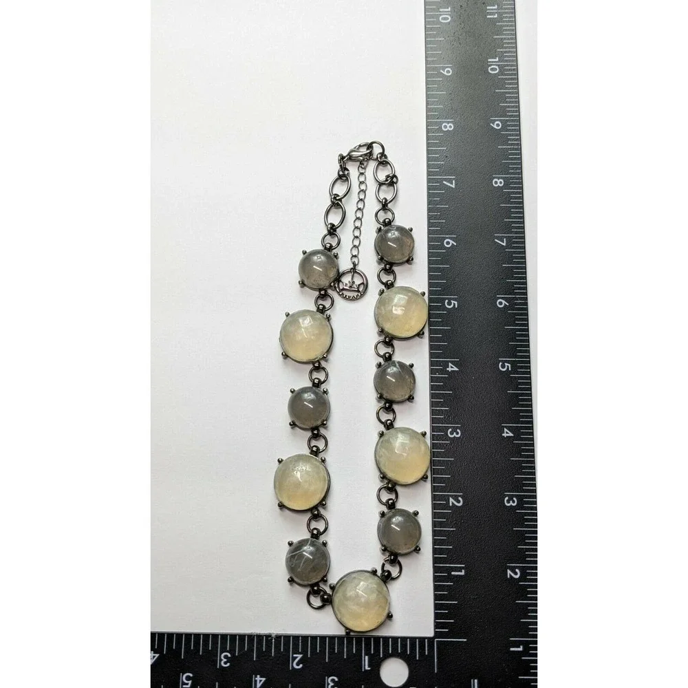 Trifari Gunmetal Gray Cabachon Faux Stone Statement Necklace - Picture 8 of 8